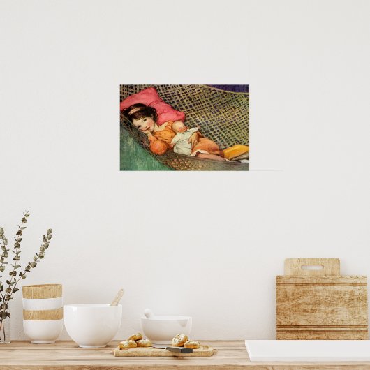 Meisje in een Hammock door Jesse Willcox Smith Poster (Keuken)