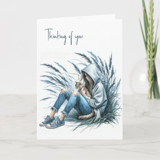 Meisje in een hoodie met een huiskat kaart (Voorkant)