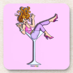 Meisje in een Martini Glas 1 - Rood - Onderzetter