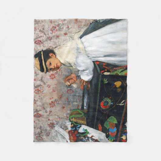 meisje in een Pet, Edgar Degas Fleece Deken (Voorkant)