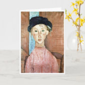 Meisje in een Pet, Modigliani Kaart (Gele Bloem)