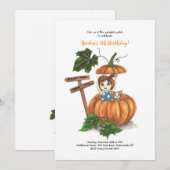 Meisje in een pompoen verjaardagsfeestje kaart (Voorkant / Achterkant)