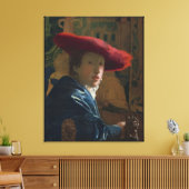 Meisje in een rood Pet Vermeer Canvas Afdruk (Insitu (Woonkamer))