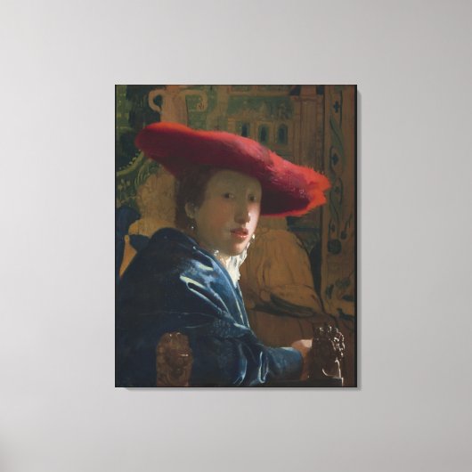 Meisje in een rood Pet Vermeer Canvas Afdruk (Voorkant)