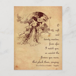 Meisje in een tuin briefkaart