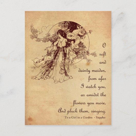 Meisje in een tuin briefkaart (Voorkant)