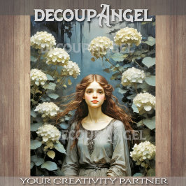 Meisje in een tuin van hortensia's - Decoupage - Tissuepapier