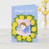 Meisje in een Victoriaans paasnet Editable Kaart (Gele Bloem)