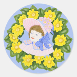 Meisje in een Victoriaanse paashaardracht Ronde Sticker