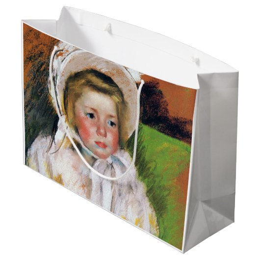 Meisje in een witte Bonnet, Mary Cassatt Groot Cadeauzakje (Achterkant Gekanteld)