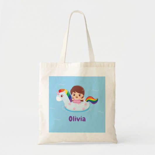 Meisje in Eenhoorn Regenboog Zwembad Float Kinder  Tote Bag (Voorkant)