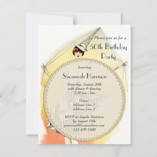 meisje in Eiffel Tower Costume 50th Birthday Kaart (Achterkant)