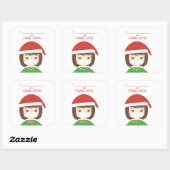 Meisje in Face Mask Kerstmis 2020 Vierkante Sticker (Vel)
