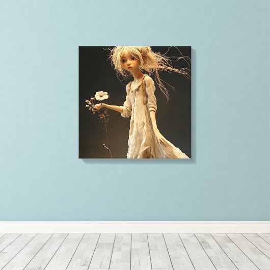 Meisje in geel met bloem canvas afdruk (Insitu (Houten vloer))