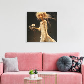 Meisje in geel met bloem canvas afdruk (Insitu (Woonkamer))