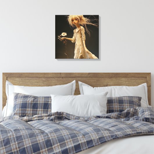 Meisje in geel met bloem canvas afdruk (Insitu (Slaapkamer))