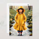 Meisje in gele regenjas briefkaart (Voorkant / Achterkant)
