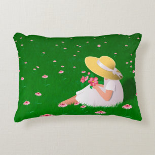 Meisje in gras accent kussen