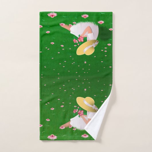 Meisje in gras bad handdoek (Handdoek)