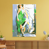 meisje in groen gewikkeld doek canvas afdruk (Insitu (Woonkamer))
