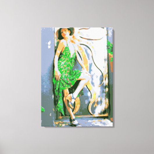 meisje in groen gewikkeld doek canvas afdruk (Voorkant)
