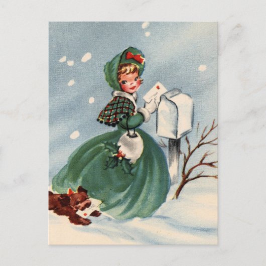 Meisje in groene jas Mailing Christmas Kaarten Feestdagenkaart (Voorkant)