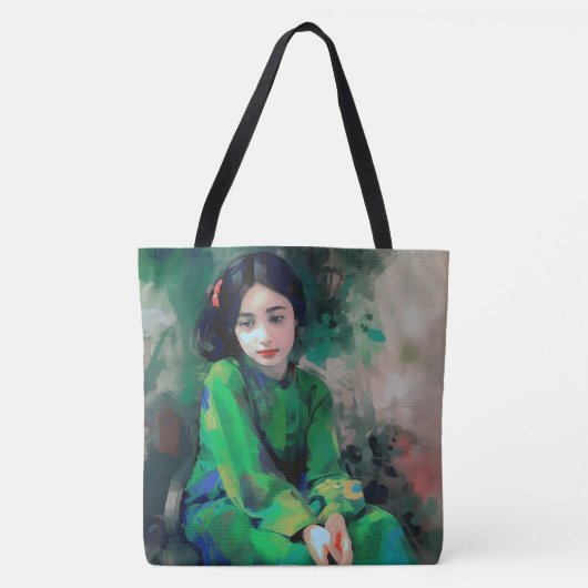 Meisje in groene jurk tote bag (Voorkant)