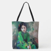 Meisje in groene jurk tote bag (Achterkant)