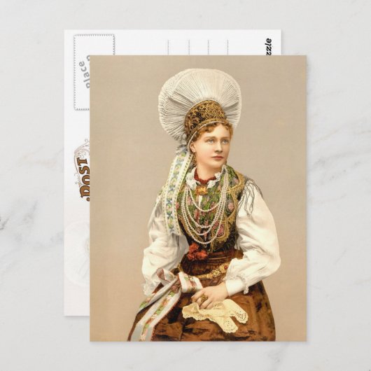 Meisje in het moederkostuum van Carniola, Oostenri Briefkaart (Voorkant / Achterkant)