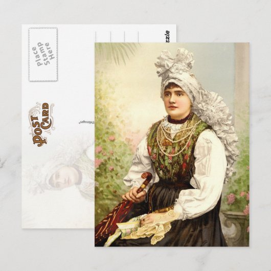 Meisje in het moederkostuum van Carniola, Oostenri Briefkaart (Voorkant / Achterkant)