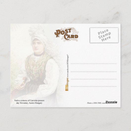Meisje in het moederkostuum van Carniola, Oostenri Briefkaart (Achterkant)