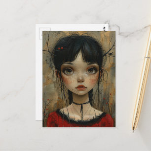 Meisje in het rood in de herfst briefkaart