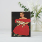 Meisje in het rood met haar kat en hond briefkaart (Staand voorkant)