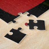 Meisje in het rood met haar kat en hond legpuzzel (Zijkant)