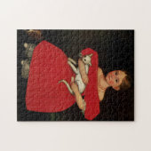 Meisje in het rood met haar kat en hond legpuzzel (Horizontaal)