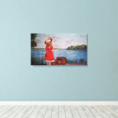 Meisje in het rood op canvasprint canvas afdruk (Insitu (Houten vloer))