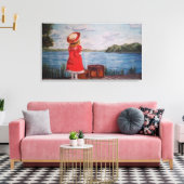 Meisje in het rood op canvasprint canvas afdruk (Insitu (Woonkamer))