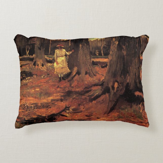 Meisje in het Wit in de Bossen van Vincent van Gog Accent Kussen (Voorkant)