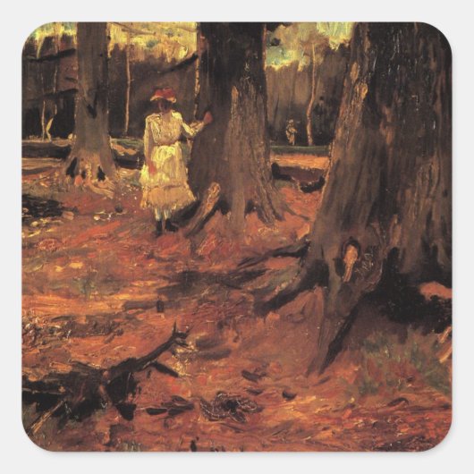 Meisje in het Wit in de Bossen van Vincent van Gog Vierkante Sticker (Voorkant)