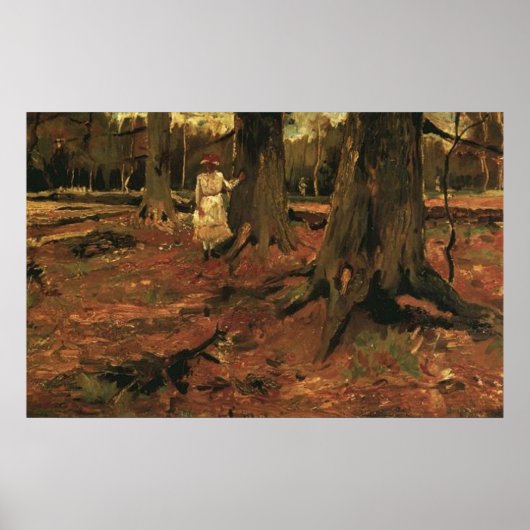Meisje in het wit in het bos 1882, Vincent van Gog Poster (Voorkant)