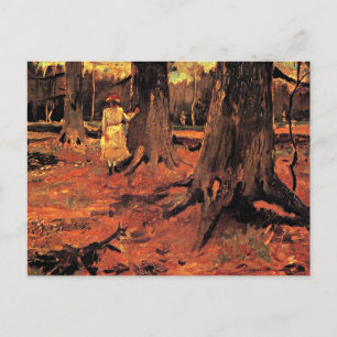 Meisje in het wit in het bos briefkaart