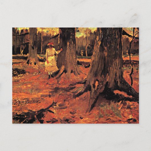 Meisje in het wit in het bos briefkaart (Voorkant)