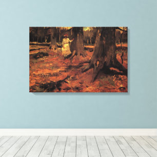 Meisje in het wit in het bos door Vincent van Gogh Canvas Afdruk