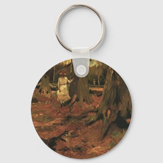 meisje in het wit in het bos, Vincent van Gogh Sleutelhanger (Voorkant)