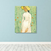 Meisje in het wit Van Gogh Canvasprint Canvas Afdruk (Insitu (Houten vloer))