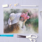 Meisje in het witte Pet Smelling Pink Roses Tissuepapier (Craft)