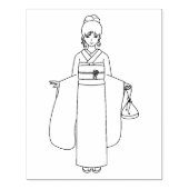 Meisje in Japanse Kimono Dress Coloring Page Rubberstempel (Afrduk)