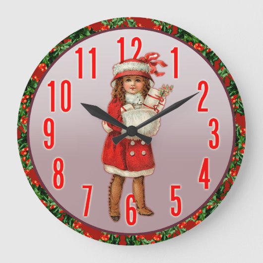  Meisje In Kerst Garb Wall Clock Grote Klok (Voorkant)