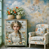 Meisje in klaprozenveld decoupage tissuepapier