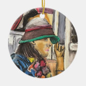 Meisje in levendige hoed keramisch ornament (Voorkant)